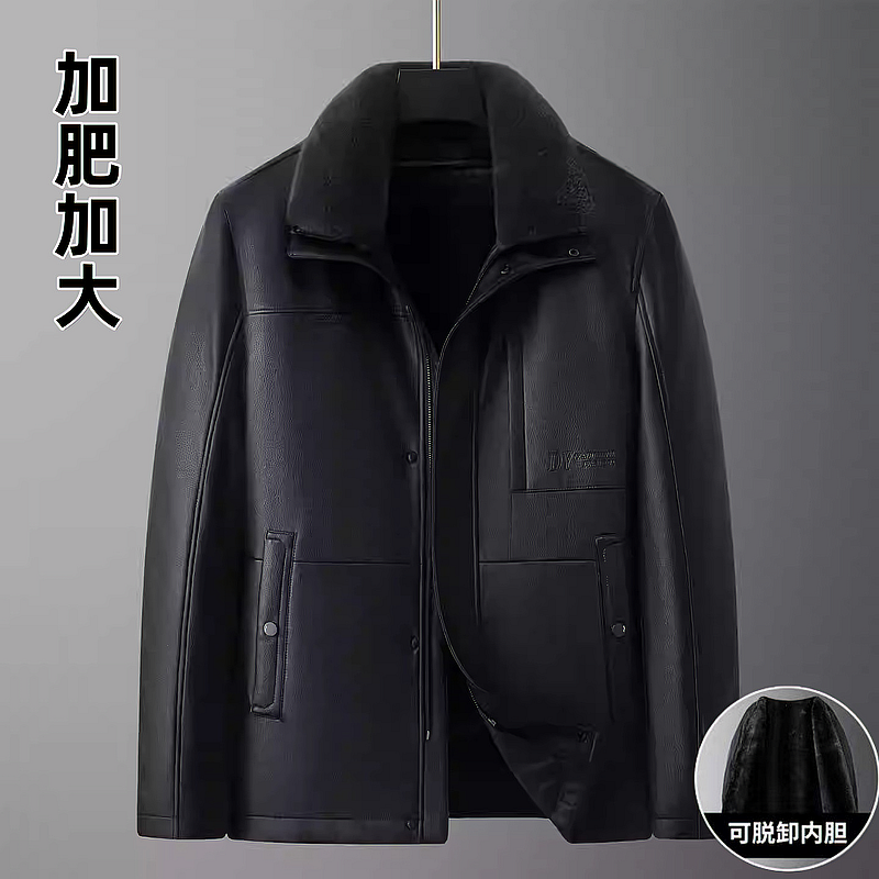 中老年大码皮衣男加肥加大宽松胖人爸爸加厚棉袄肥佬PU皮棉衣冬装