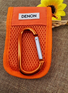 天龙DENON耳机包橙色带登山扣YKK拉链耳机收纳包