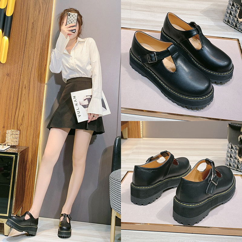 复古森女系丁字式小皮鞋女学院风配裙子松糕厚底学生日系jk制服鞋