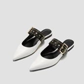 百搭平底懒人包头半拖鞋 金属铆钉女士尖头穆勒鞋 小众女鞋 2026新款