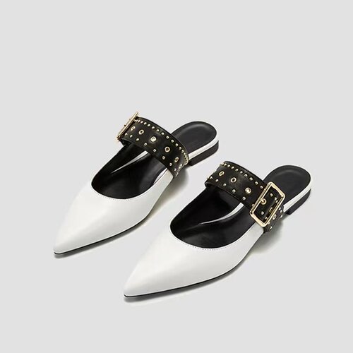 低跟拖鞋穆勒鞋金属铆钉尖头