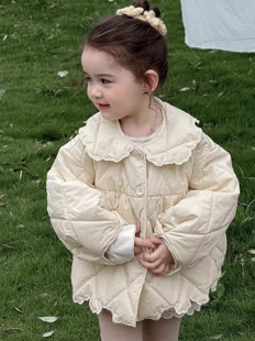 女童夹棉薄外套2025秋冬新款女宝宝洋气时髦娃娃领黄色棉袄上衣