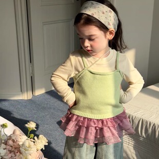 女童毛衣背心吊带2026春季新款女宝宝针织衫上衣打底衫直筒牛仔裤