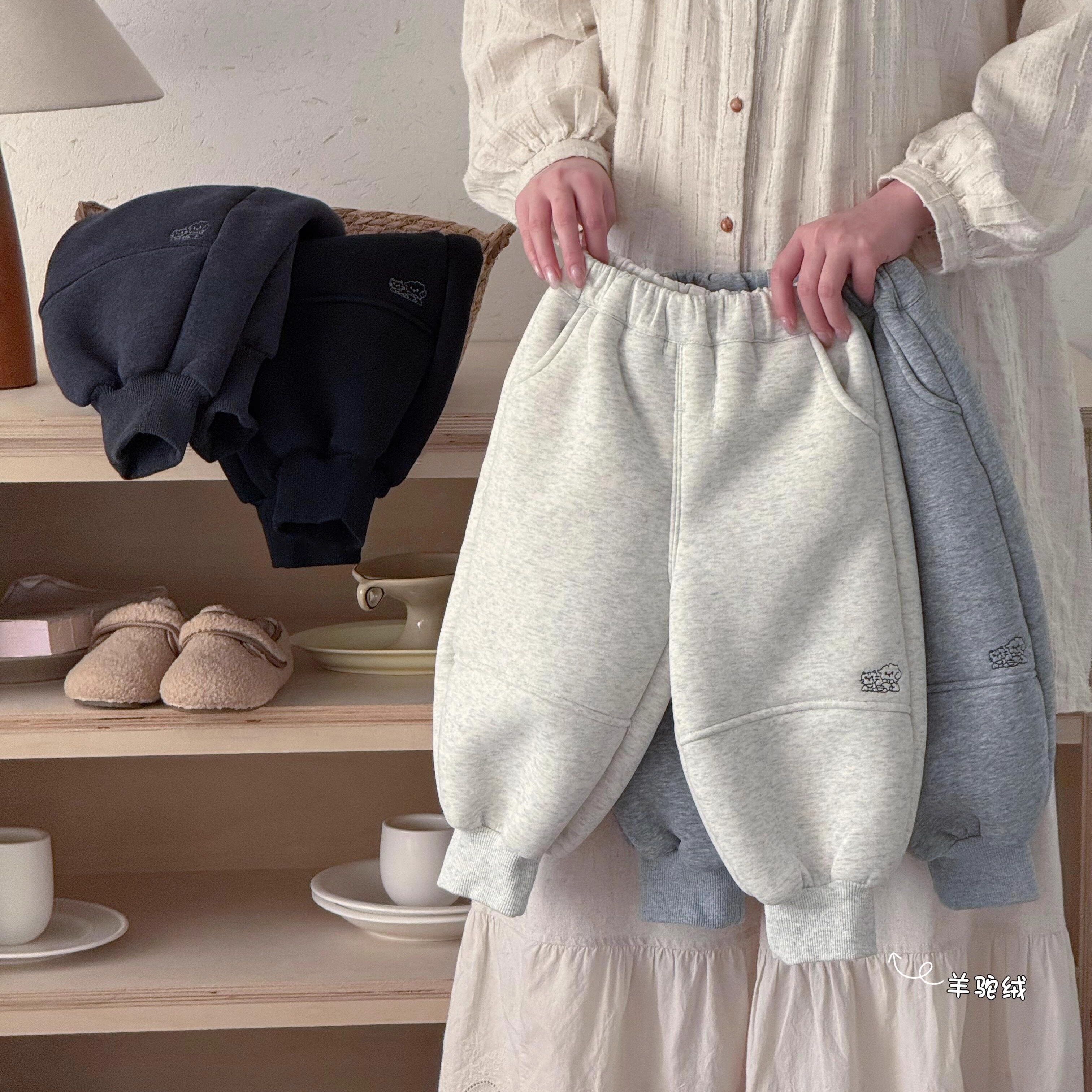 儿童卫裤螺纹口一条过冬加绒加厚羊驼绒裤子男女童保暖运动休闲裤