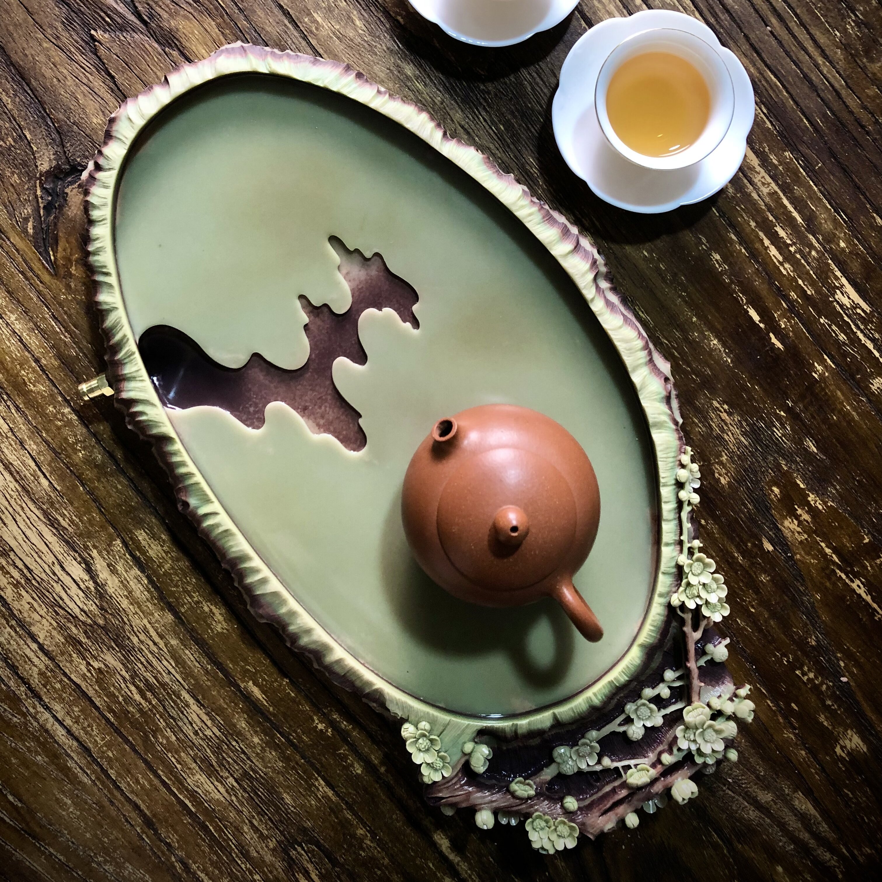 宗正堂贵州天然紫袍玉带石茶盘老双带料排水茶台梅花石头泡茶台