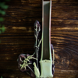 宗正堂贵州梵净山天然紫袍玉带石老料全手工雕刻翠竹香插桌面摆件