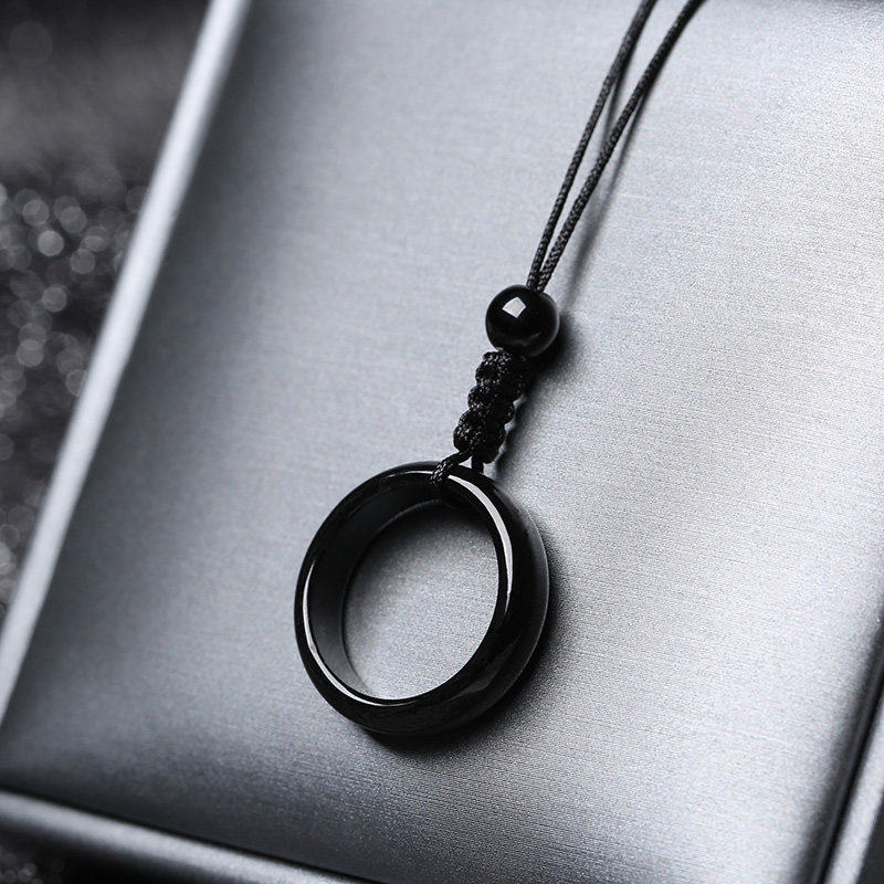 黑曜石玛瑙平安扣指环吊坠男女式情侣款项链个性简约网红锁骨链|msdalam kategori Aksesori/Barang Kemas Fesyen, loket/loket - dari Buy2taobao.com untuk memberikan perkhidmatan ejen Taobao profesional membeli