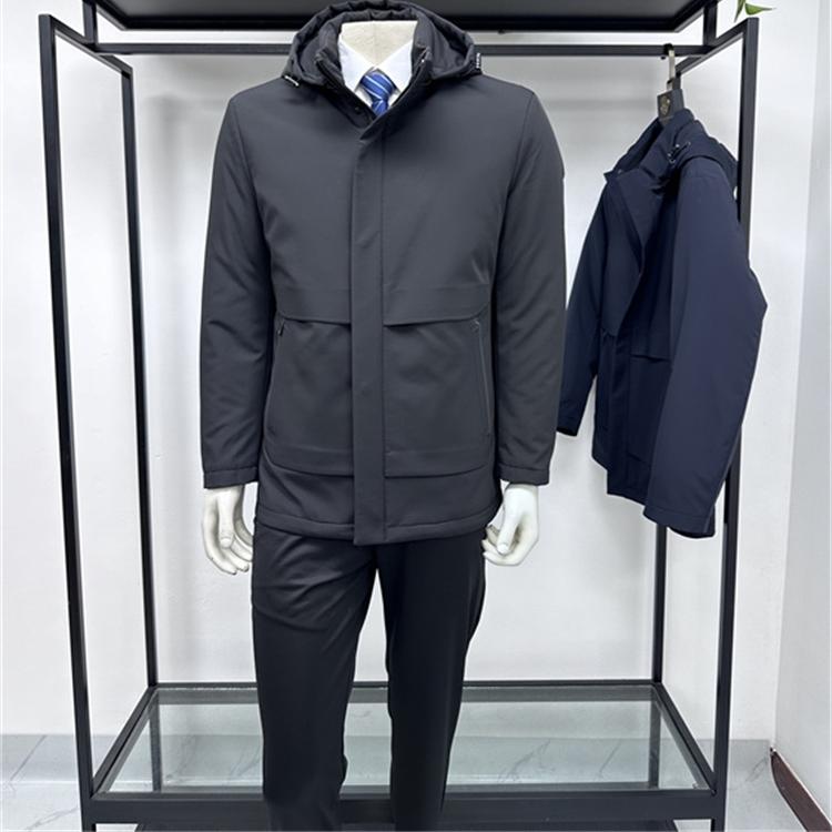 可脱卸白鸭绒内胆中长款羽绒服男