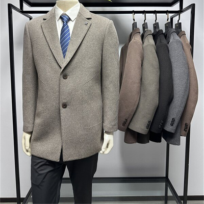 可脱卸羽绒内胆中长款毛呢大衣