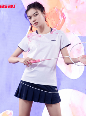 川崎羽毛球服女款繁花似锦短袖上衣速干透气运动服比赛训练队服