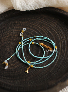 天然绿松石小米珠项链女款锁骨链新中式国风复古时尚眼镜链多巴胺