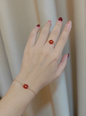 【天天有钱花】天然红玛瑙戒指女小众设计感高级礼物戒红色百搭