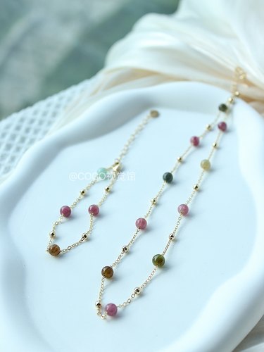 【雨后天晴】天然碧玺项链2023新款高级感小众夏手链糖果色彩虹色
