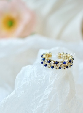 COCO视觉馆 天然青金石戒指开口可调节时尚小众饰品女指环