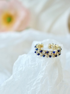 COCO视觉馆 天然青金石戒指开口可调节时尚小众饰品女指环