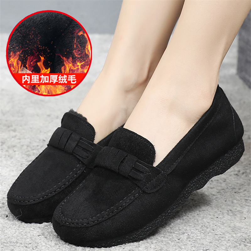 老北京布鞋豆豆鞋加绒懒人黑色