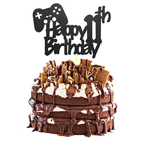video game cake topper, glittery happy 11th birthda