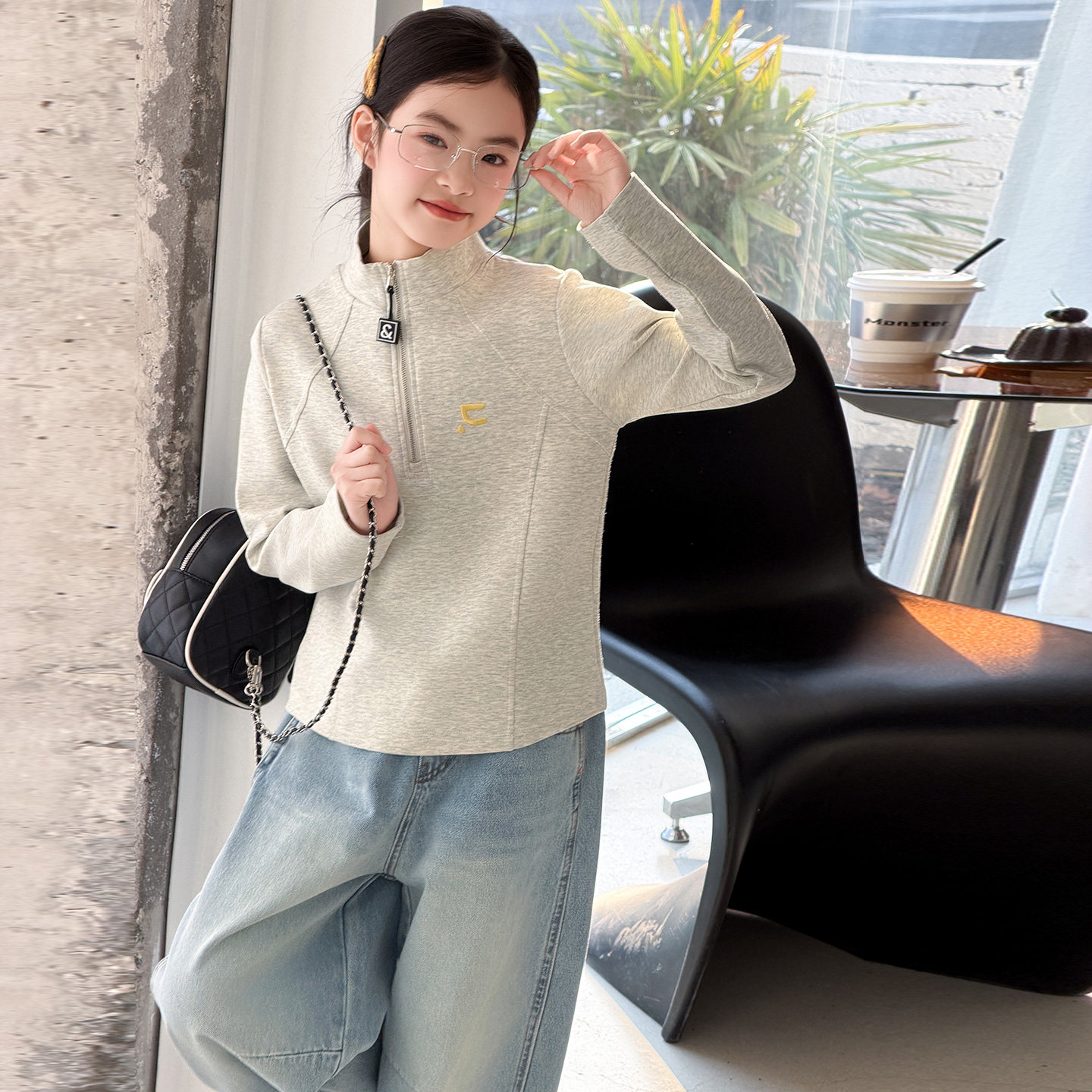 女童半拉链立领长袖T恤2026春秋新款女大童休闲修身儿童打底上衣,童装/婴儿装/亲子装,T恤,淘宝优惠券,粉丝福利购,淘宝优惠卷