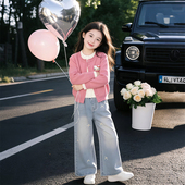 女大童洋气韩版 新款 毛衣外套儿童上衣 2026春装 女童假两件针织开衫