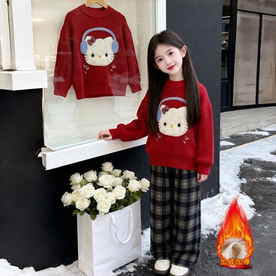 爆款女童KT猫毛衣2025