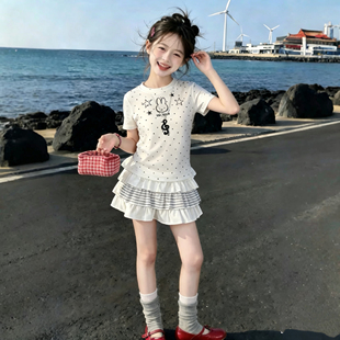 女童波点短袖蛋糕裙套装2026夏季新款女大儿童洋气连衣裙韩系裙子