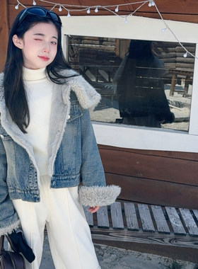 女大童加绒加厚牛仔外套冬季保暖