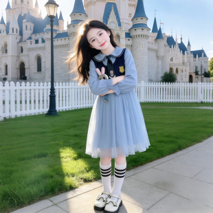 女大童学院风兔子警官马甲连衣裙套装女童春秋网纱公主裙洋气裙子