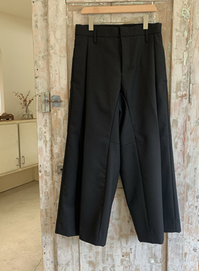 现货Shinyakozuya日本小众设计复古文艺黑色加厚阔腿长裤