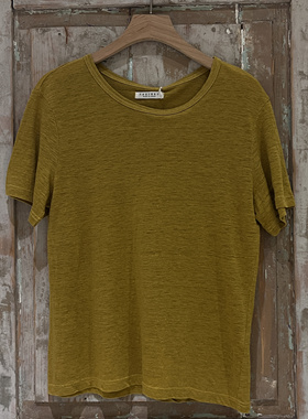 现货Facyory日本小众设计姜黄色棉麻短袖T恤