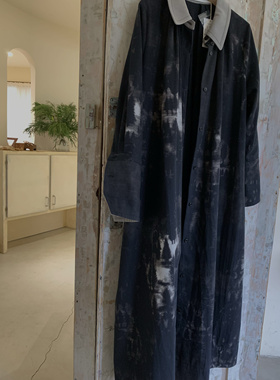现货新款日本小众精选ASEEDONCLOUD茶袍墨染捏褶扎染长款风衣外套