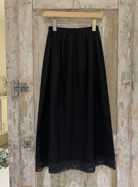 现货Jammer复古文艺时尚休闲黑色蕾丝花边松紧腰均码半身裙