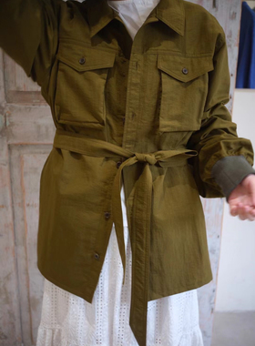 现货日本nunuforme 小众设计复古棉长袖衬衫上衣衬衫短风衣