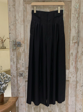 现货日本SIIILON小众设计复古文艺休闲时尚黑色阔腿中裤