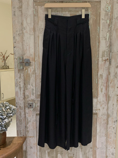 现货日本SIIILON小众设计复古文艺休闲时尚 黑色阔腿中裤