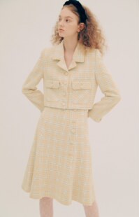 韩国21秋冬新品女短款格子单排包布西服领纽扣外套半身裙二件套