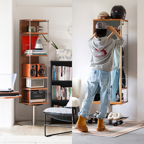 浮生记北欧实木落地旋转穿衣镜