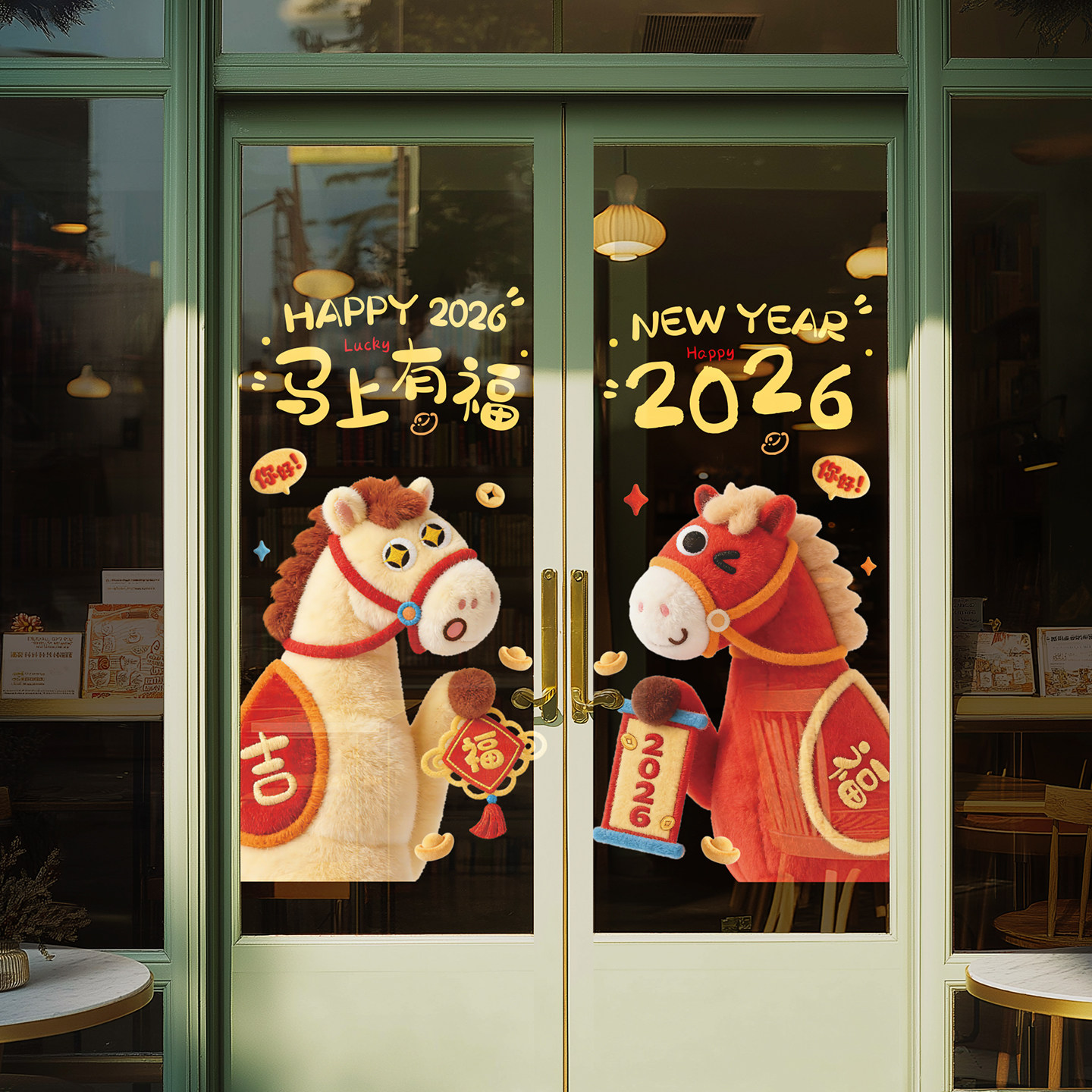 马年新款毛绒感静电贴玻璃大门贴纸2026过新年装饰春节氛围窗花贴,节庆用品/礼品,喜字/剪纸/贴纸,淘宝优惠券,粉丝福利购,淘宝优惠卷
