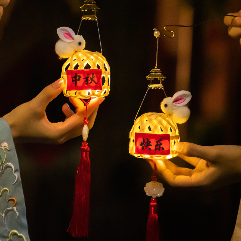 2026新款中秋节竹编兔子小灯笼图片