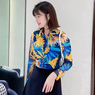 哥家专柜同款2025春秋新款衬衣修身显瘦印花网纱长袖衬衫1300782