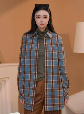 哥家商场同款秋季新款百搭经典格纹休闲复古韩版长袖衬衫女530107