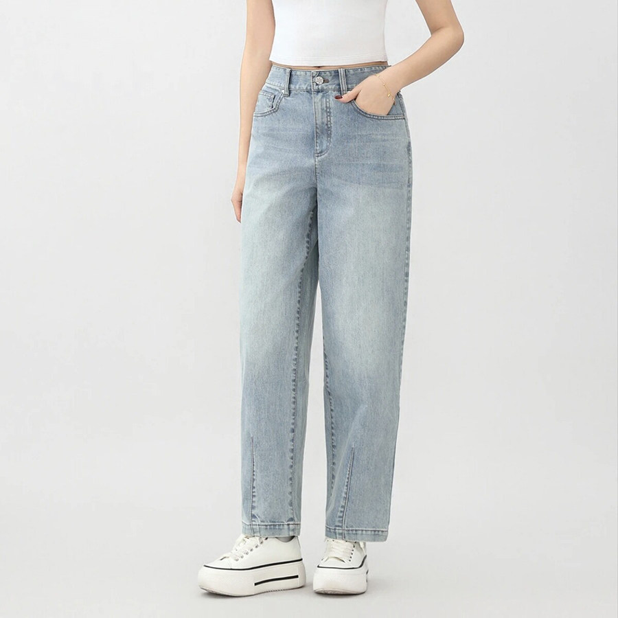 哥家商场同款2026春夏九分直筒牛仔裤高腰水洗做旧裤子女装510044