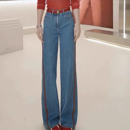 哥家商场同款2025秋秋冬时尚复古百搭侧条纹宽松直筒牛仔裤110026