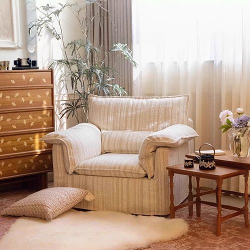 法式复古舒芙蕾单人布艺沙发