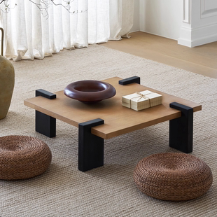 侘寂风方正茶几大方休闲几北欧日式 实木原木小户型设计师茶桌子