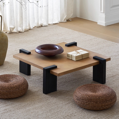 侘寂风方正茶几实木原木小户型