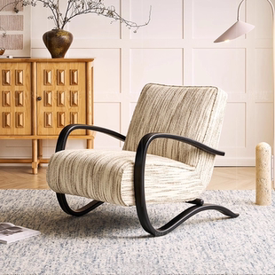 法式复古流云椅白蜡木单人沙发伯克中古客厅卧室阳台休闲空间单椅