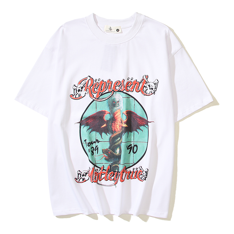 RepMotley Crue Tee复古高街潮牌摇滚怪兽男女OS短袖T恤夏季半袖