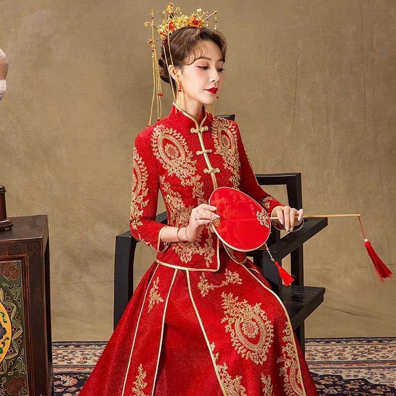 中式秀禾服2026新娘敬酒服红色新娘装小个子中式旗袍显瘦修身简版
