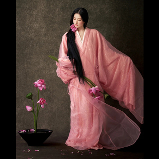 粉色复原蕾丝战国袍汉服2025新款古装交领大袖衫古风仙气飘飘套装