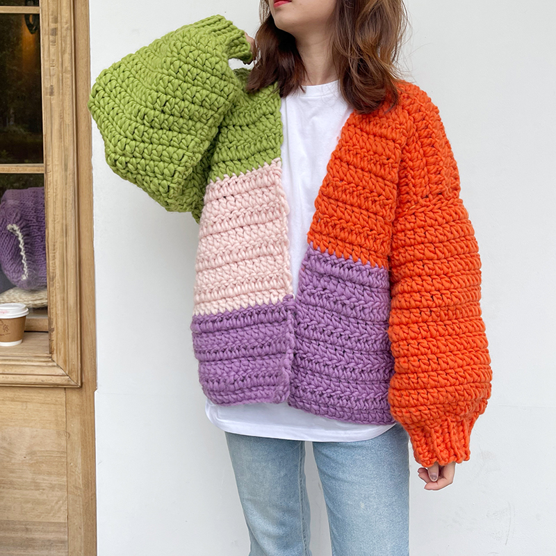 编织材料包mi米朵创意编织手工毛衣钩针拼色外套diy手作视频教程